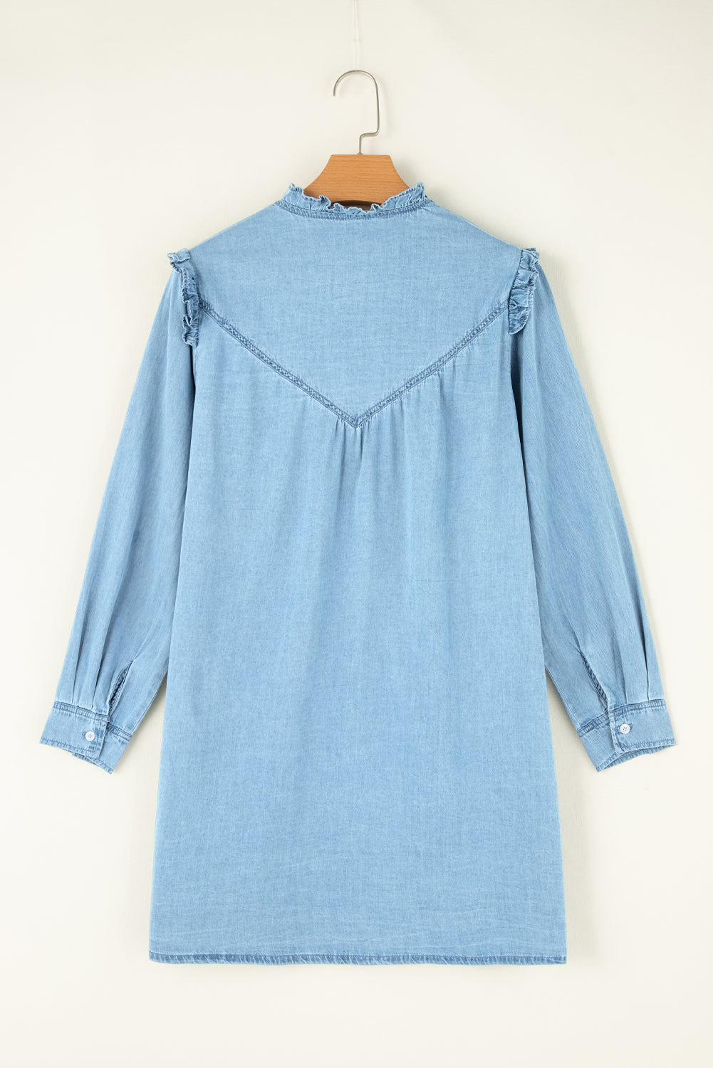 Button Up Notched Long Sleeve Denim Dress - Classique Collection
