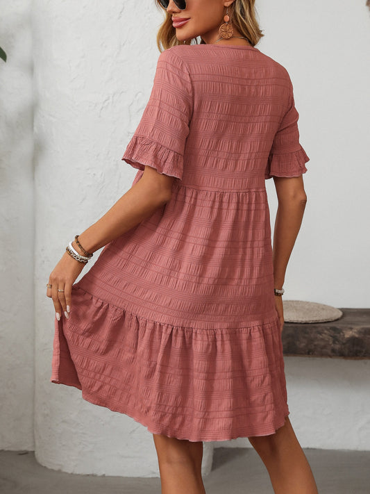 Mandy Ruffled Ruched Round Neck Half Sleeve Dress - Classique Collection