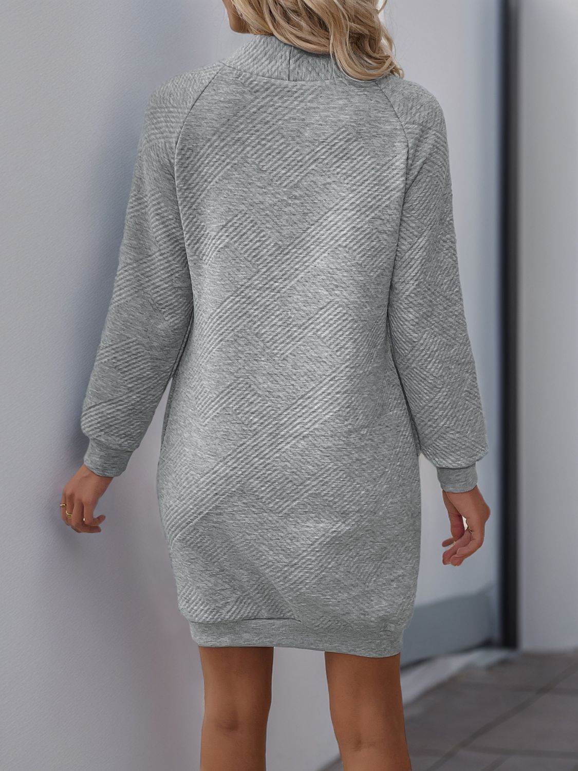 Perfee Texture Mock Neck Long Sleeve Mini Dress - Classique Collection