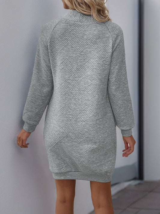 Perfee Texture Mock Neck Long Sleeve Mini Dress - Classique Collection
