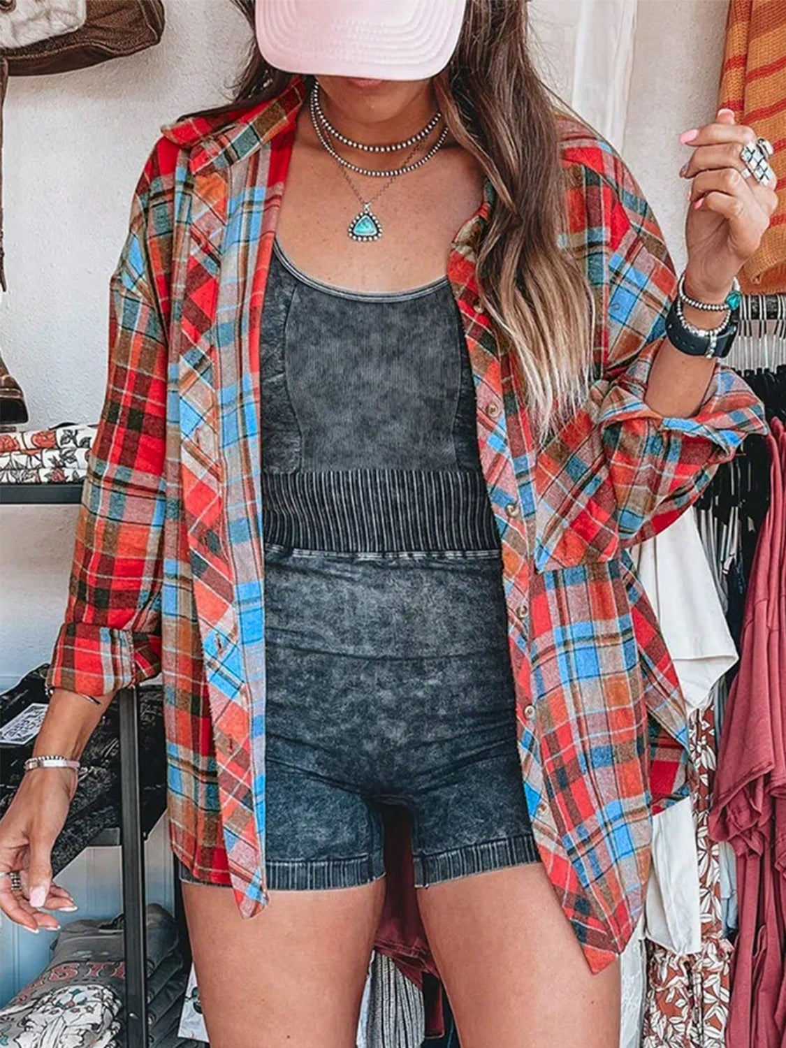 Plaid Collared Neck Long Sleeve Shirt - Classique Collection