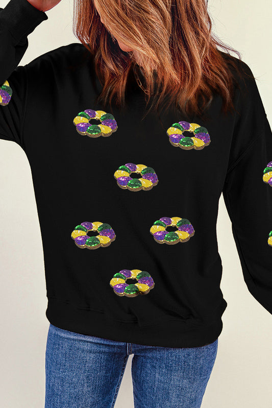 Sequin Round Neck Long Sleeve Sweatshirt - Classique Collection
