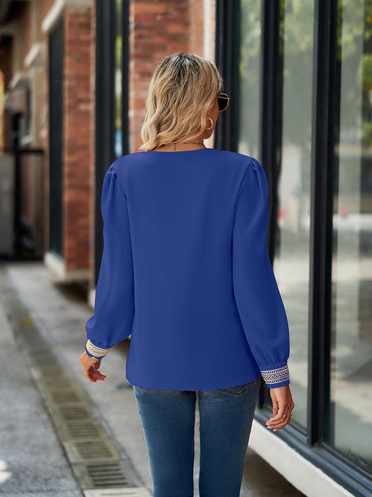 V-Neck Long Sleeve Blouse - ClassiQ