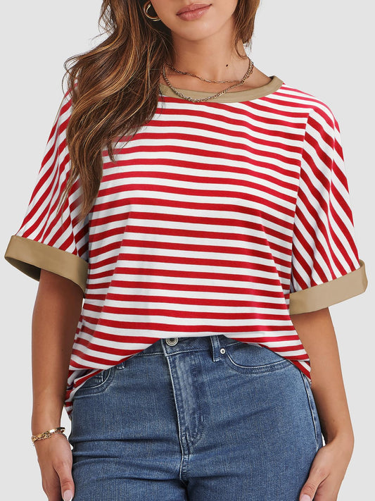 Contrast Striped Round Neck Half Sleeve T-Shirt - Classique Collection