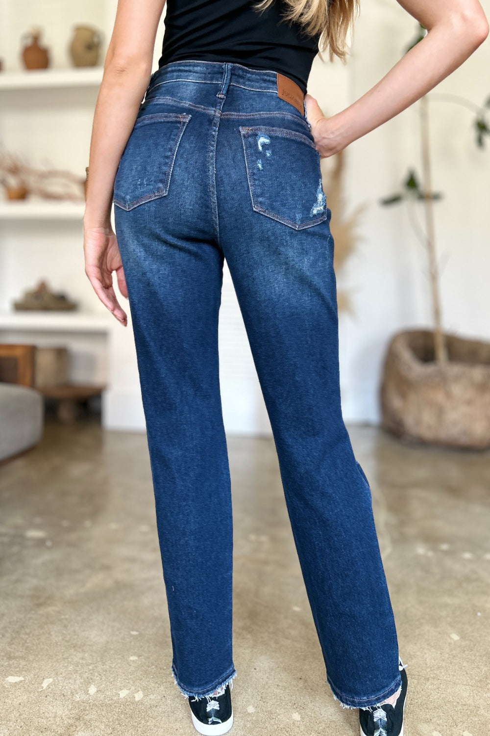 Judy Blue Full Size High Waist Rigid Magic Heavy Destroy Straight Jeans - Classique Collection