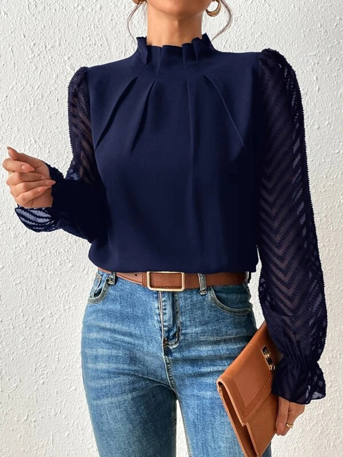 Mock Neck Flounce Sleeve Blouse - Classique Collection