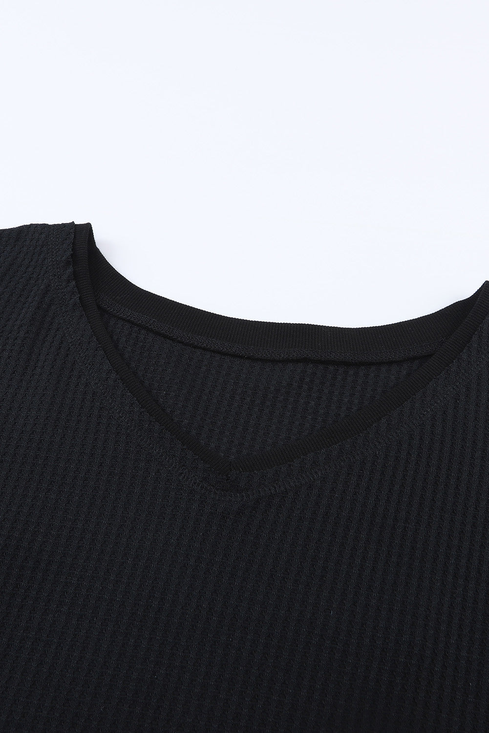 Waffle-Knit V-Neck Dropped Shoulder Blouse - Classique Collection