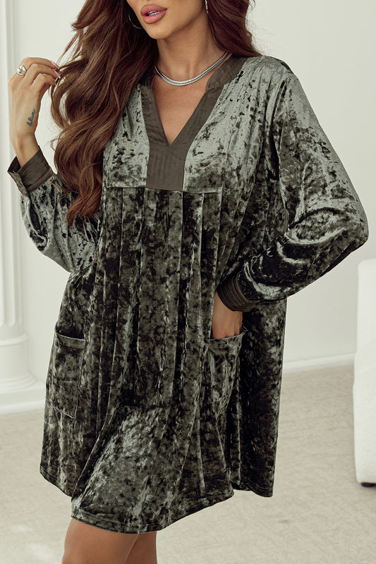 Notched Long Sleeve Mini Dress with Pockets - Classique Collection