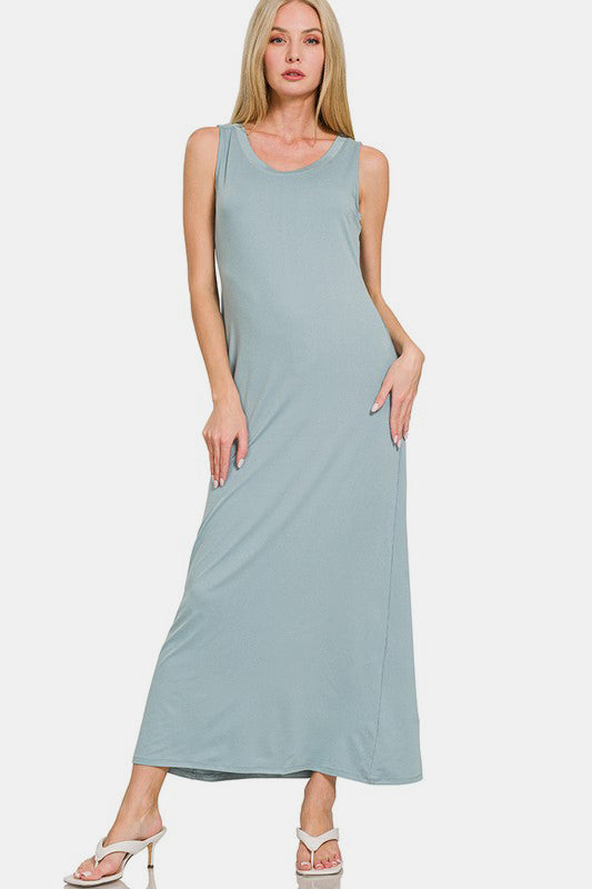 Zenana Scoop Neck Wide Strap Tank Dress - Classique Collection