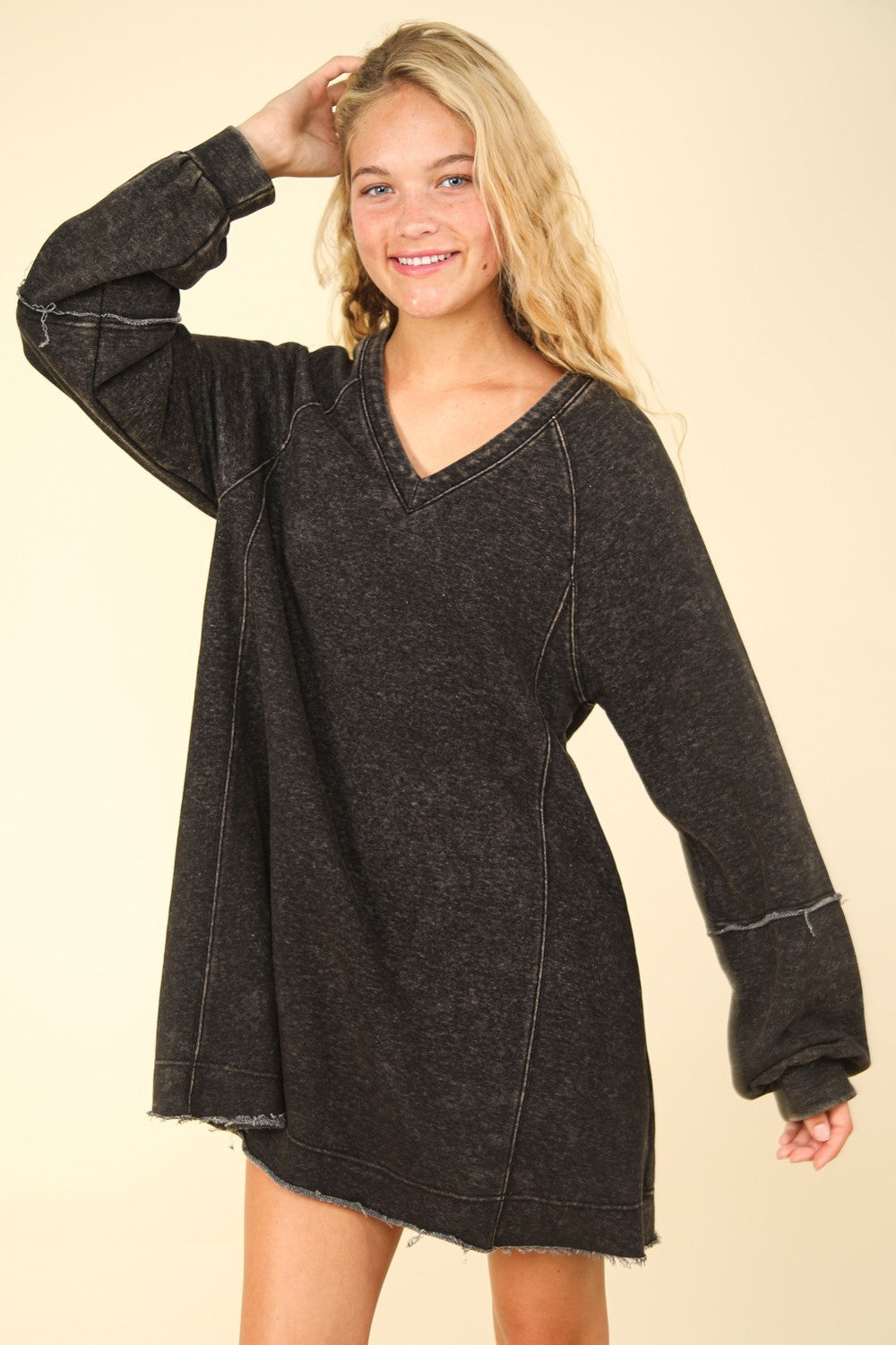 VERY J Mineral Washed Oversized A-Line Mini Dress - Classique Collection