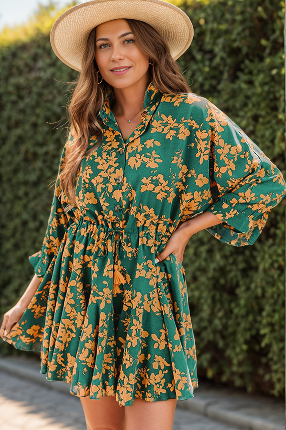 Printed Three-Quarter Sleeve Mini Dress - Classique Collection