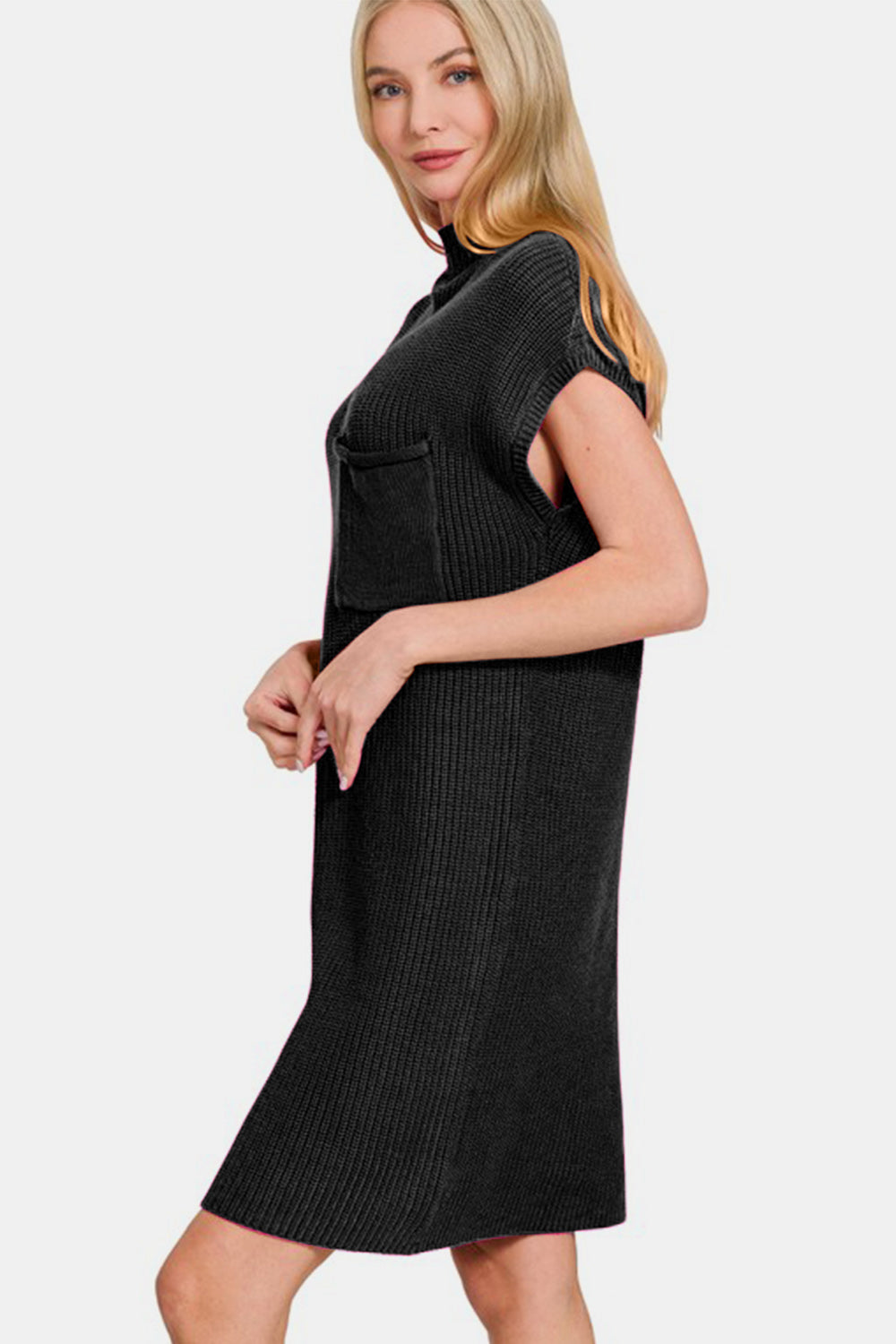 Zenana Mock Neck Short Sleeve Sweater Dress - Classique Collection