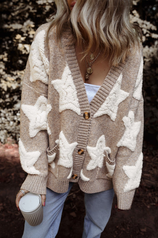 Star Button Up Long Sleeve Cardigan - ClassiQ