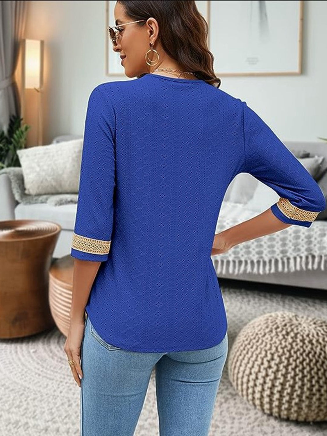 V-Neck Eyelet Blouse - Classique Collection