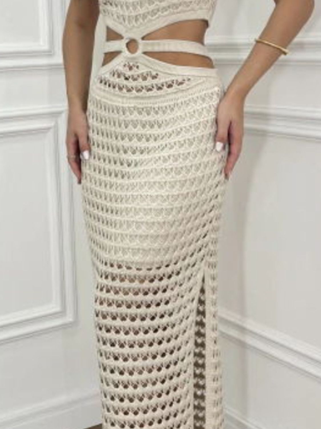 Cutout Slit Round Neck Sweater Dress - Classique Collection