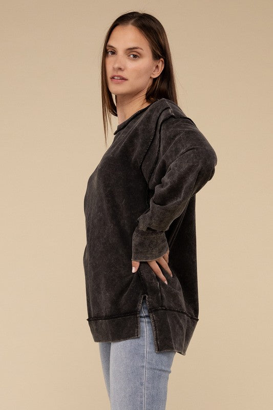 Acid Wash French Terry Exposed-Seam Sweatshirt - Classique Collection
