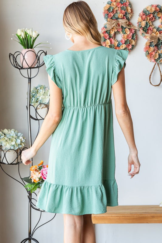 Heimish Full Size Short Sleeve V Neck Ruffled Hem Dress - Classique Collection