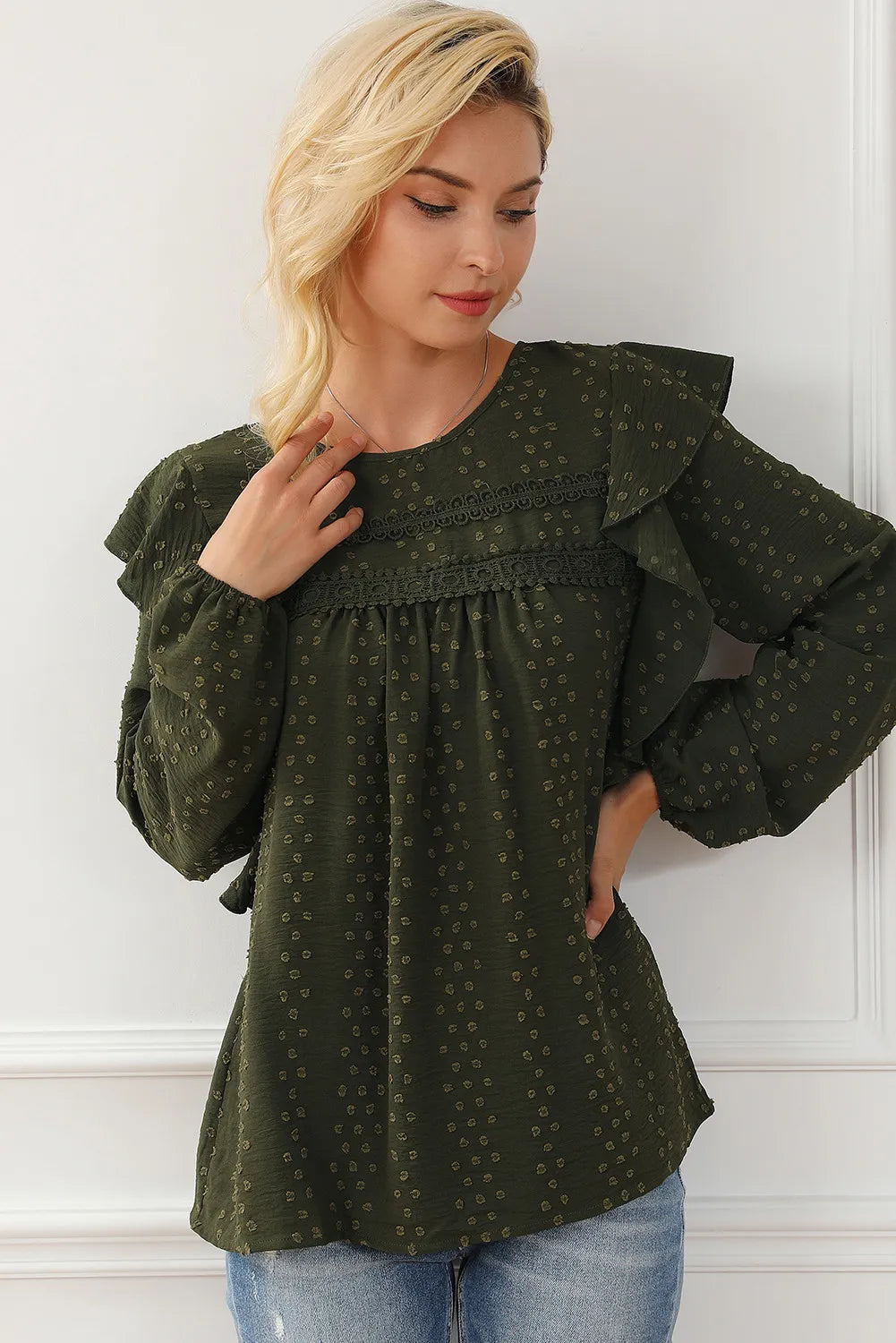 Round Neck Ruffled Blouse - Classique Collection
