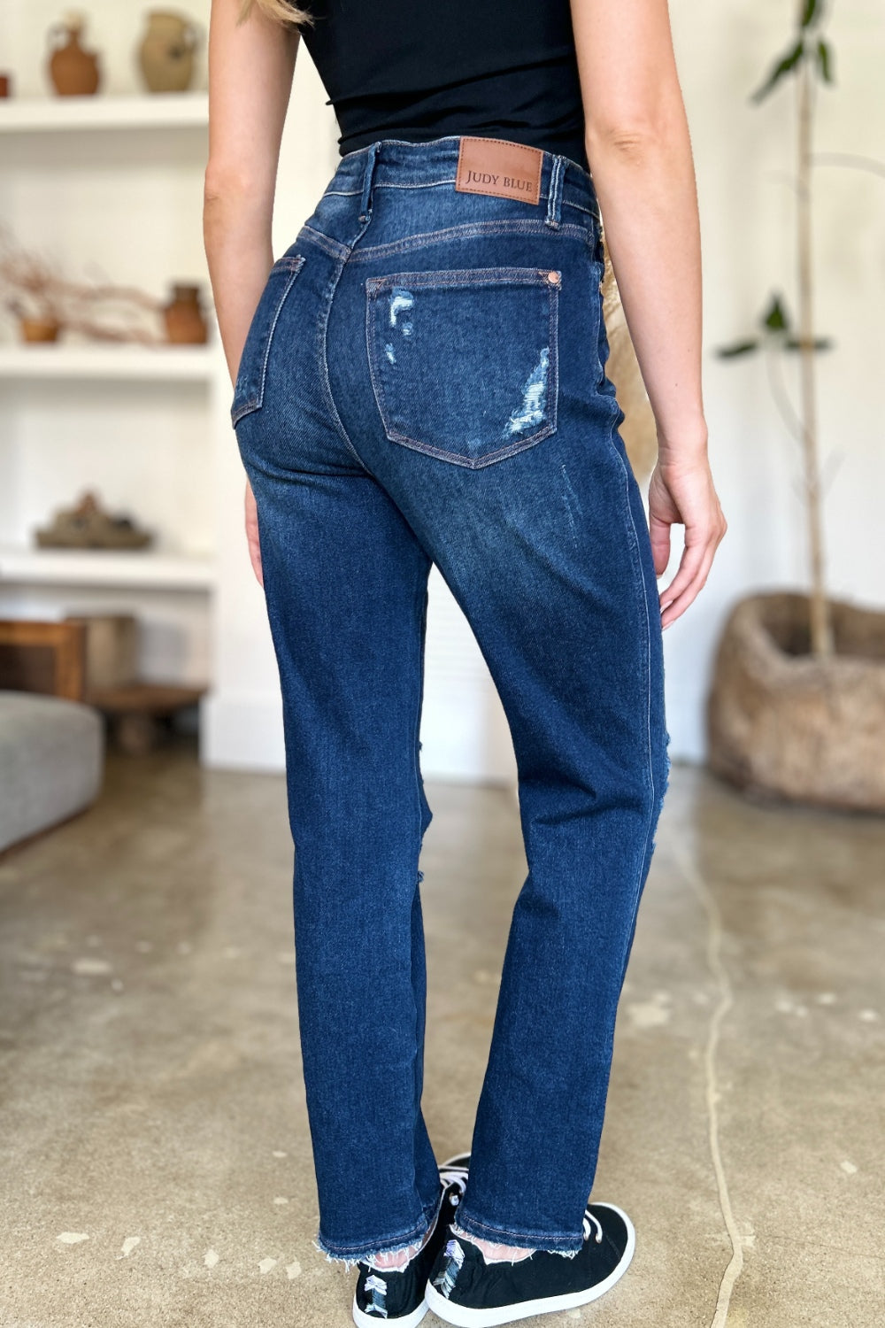 Judy Blue Full Size High Waist Rigid Magic Heavy Destroy Straight Jeans - Classique Collection
