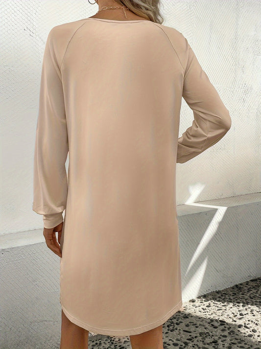 V-Neck Raglan Sleeve Knee Length Dress - Classique Collection