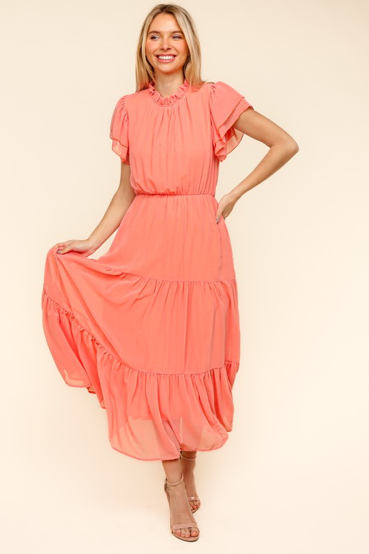 Haptics Full Size Tiered Frill Mock Neck Short Sleeve Dress - Classique Collection