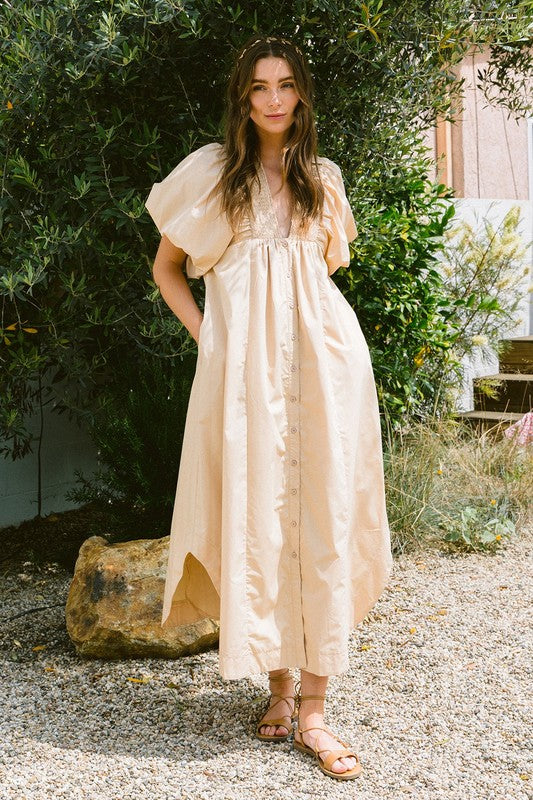 Annie Wear Smocked Puff Sleeve Midi Dress - ClassiQ