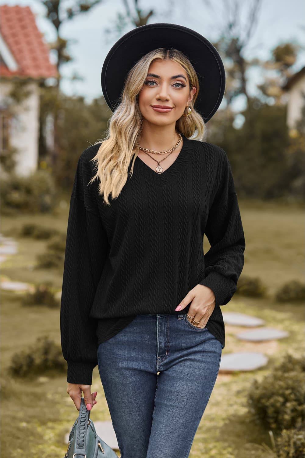 V-Neck Dropped Shoulder Blouse - Classique Collection