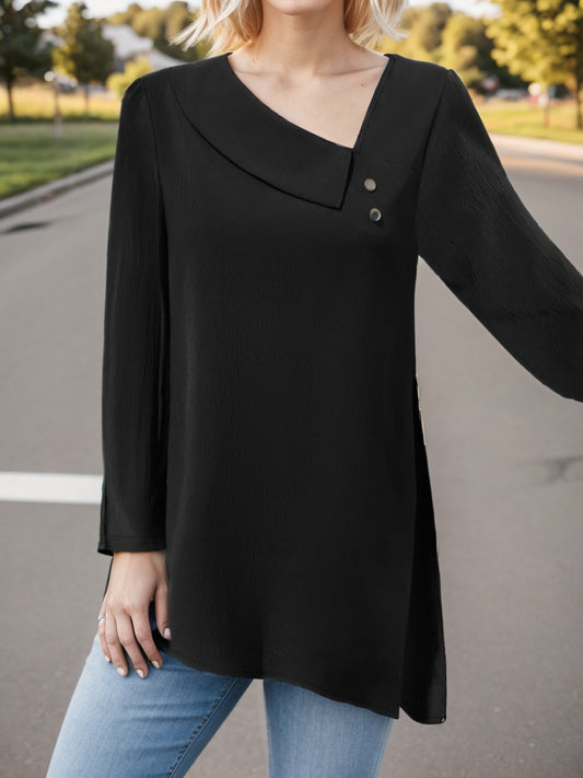 Asymmetrical Neck Long Sleeve Blouse - Classique Collection