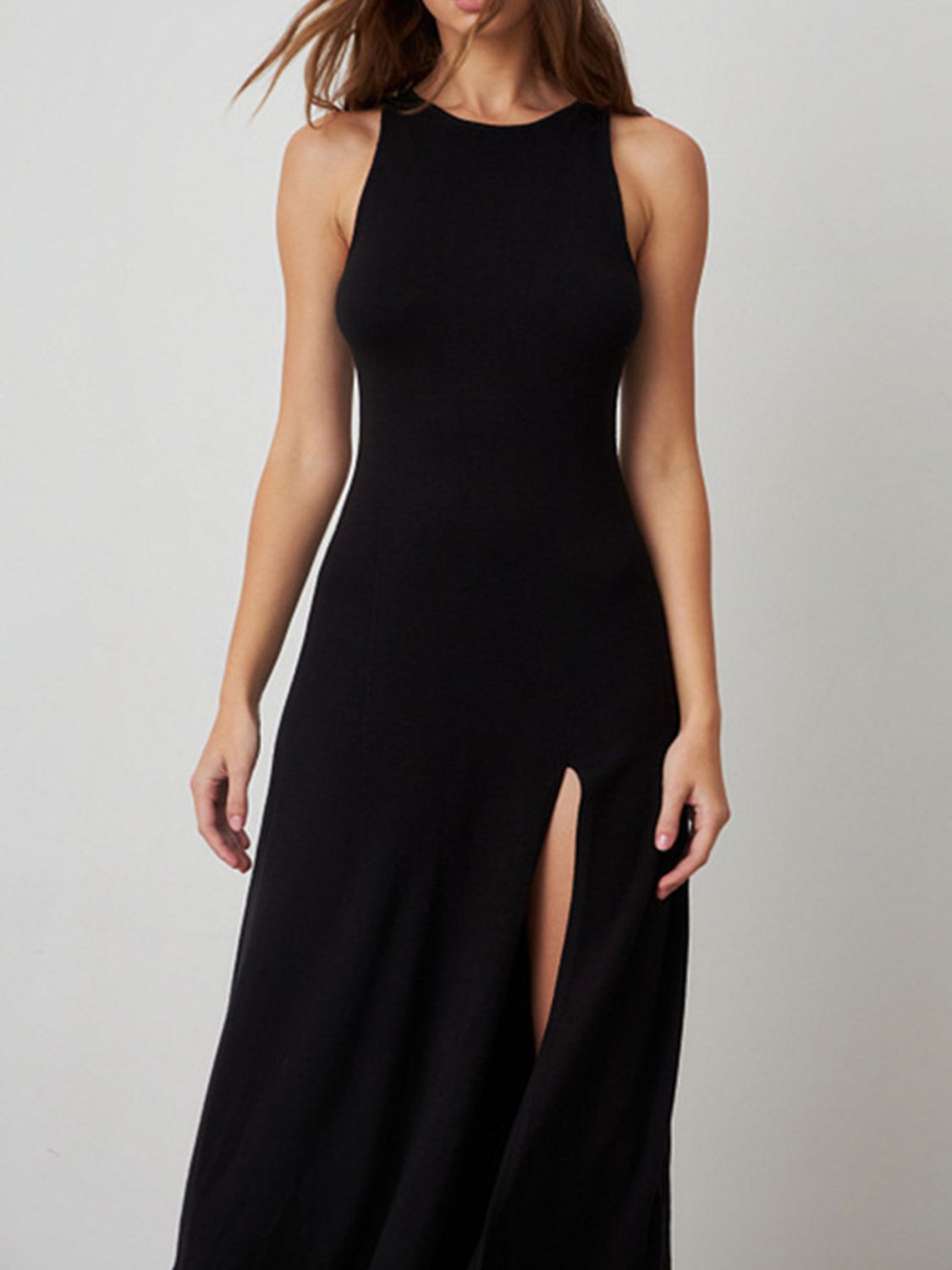 Side Slit Round Neck Sleeveless Dress - Classique Collection