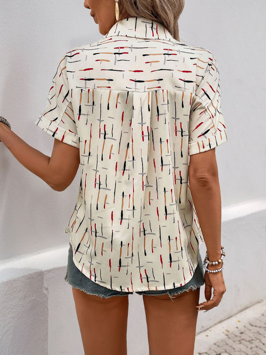 Perfee Printed Collared Neck Short Sleeve Shirt - Classique Collection