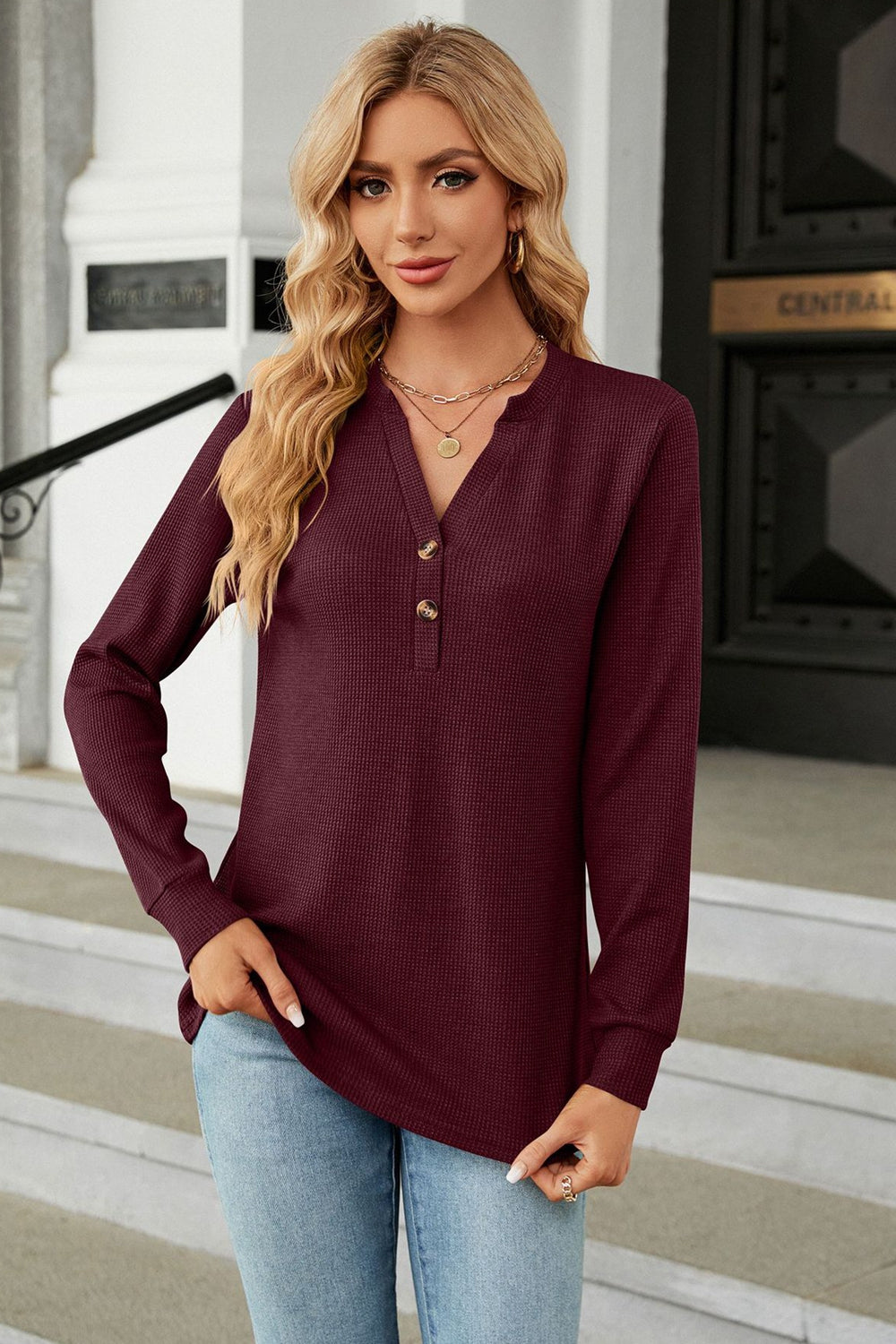 V-Neck Long Sleeve Blouse - Classique Collection