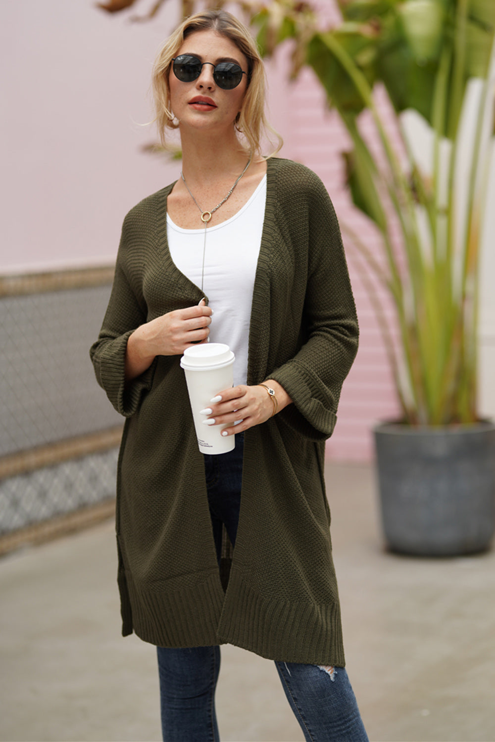 Open Front Long Sleeve Cardigan - ClassiQ