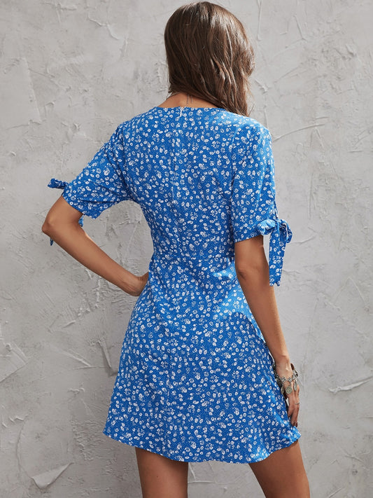 Honey Printed Surplice Short Sleeve Mini Dress - Classique Collection