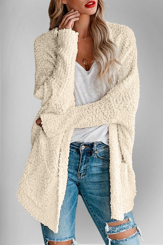 Double Take Pocketed Open Front Long Sleeve Cardigan - ClassiQ