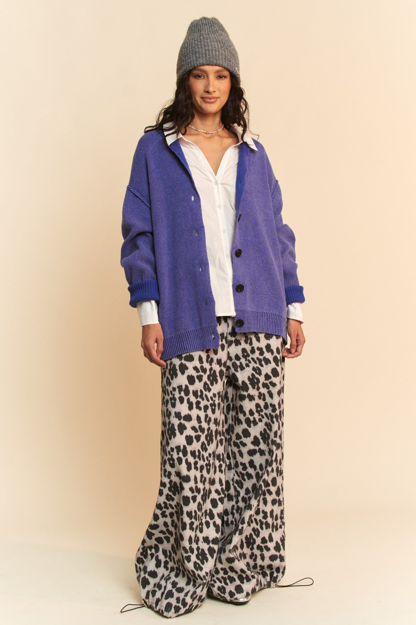Davi & Dani Shawl Collar Ribbed Detail Button Up Cardigan - Classique Collection