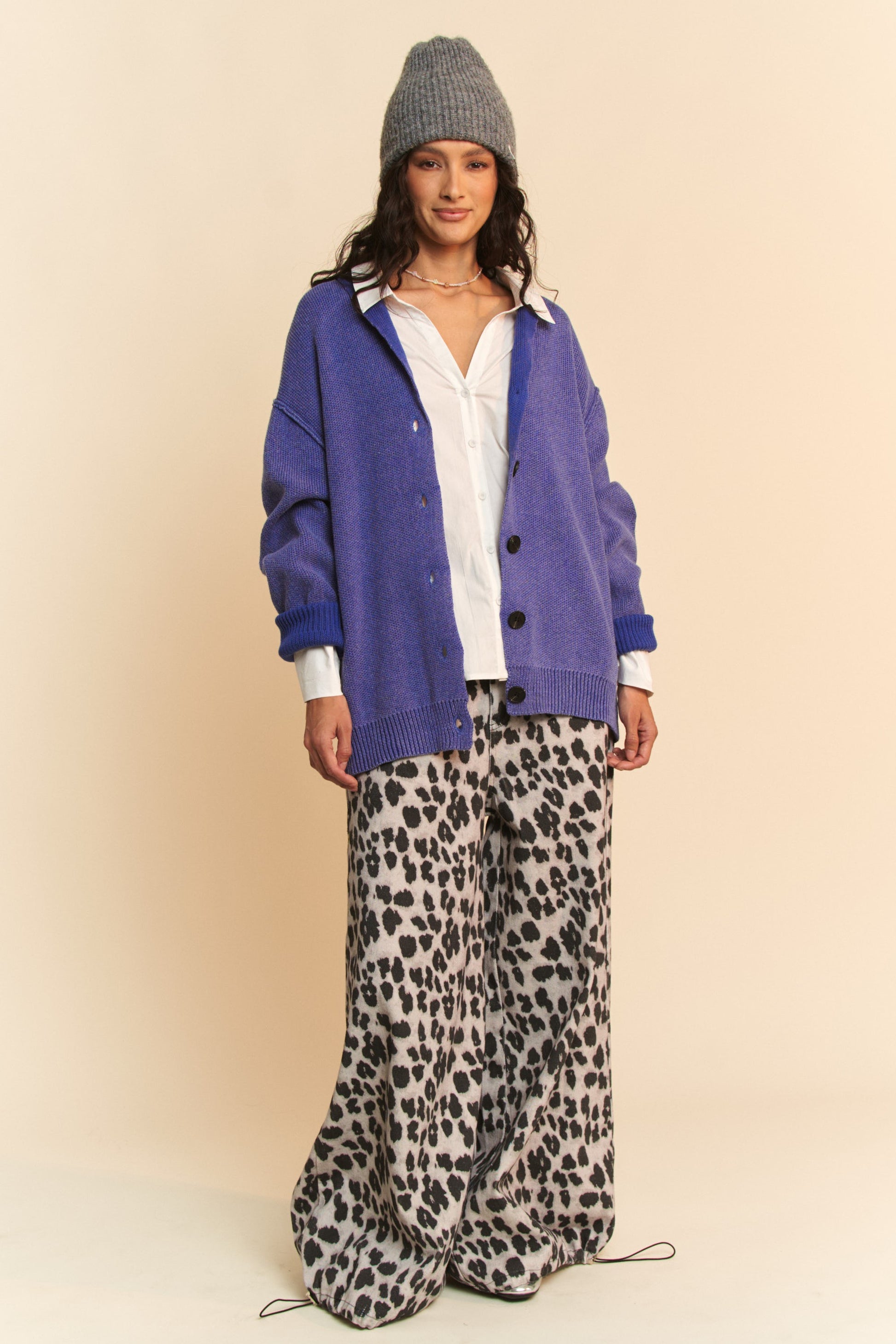 Davi & Dani Shawl Collar Ribbed Detail Button Up Cardigan - Classique Collection