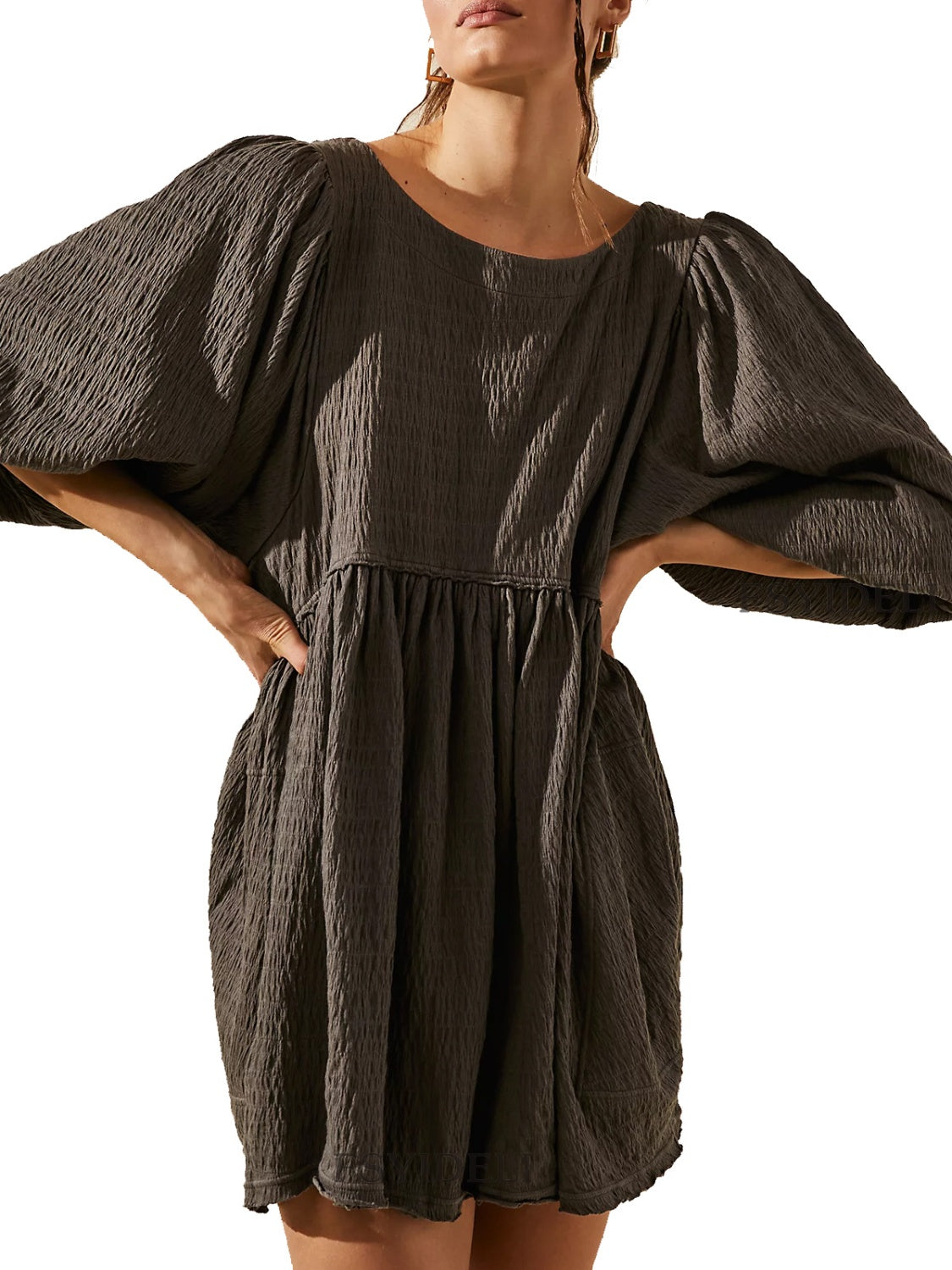 Cutout Textured Long Sleeve Mini Dress - Classique Collection