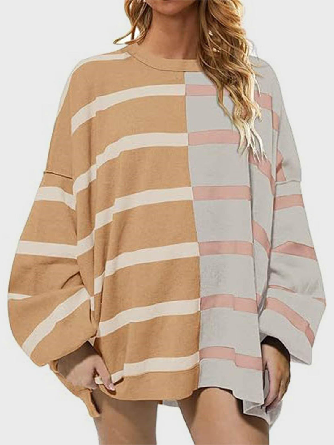 Striped Round Neck Long Sleeve Sweater - ClassiQ