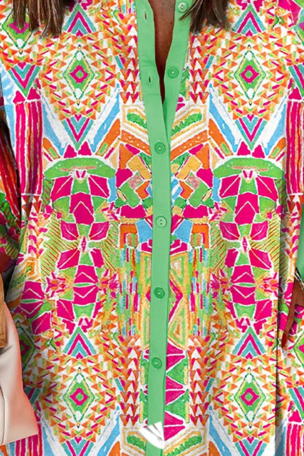 Printed Button Up Long Sleeve Shirt Dress - Classique Collection