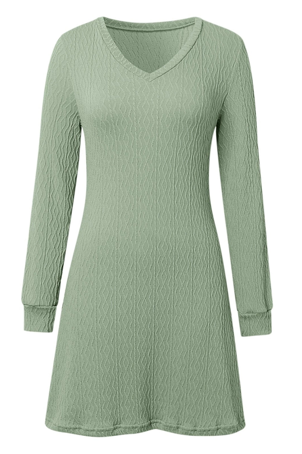 Texture V-Neck Long Sleeve Dress - Classique Collection