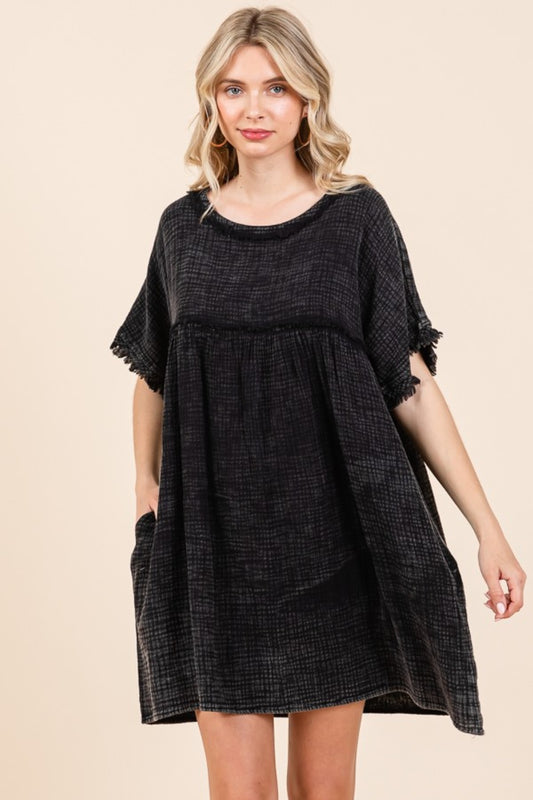 Culture Code Full Size Short Sleeve Babydoll Texture Dress with Pockets - Classique Collection