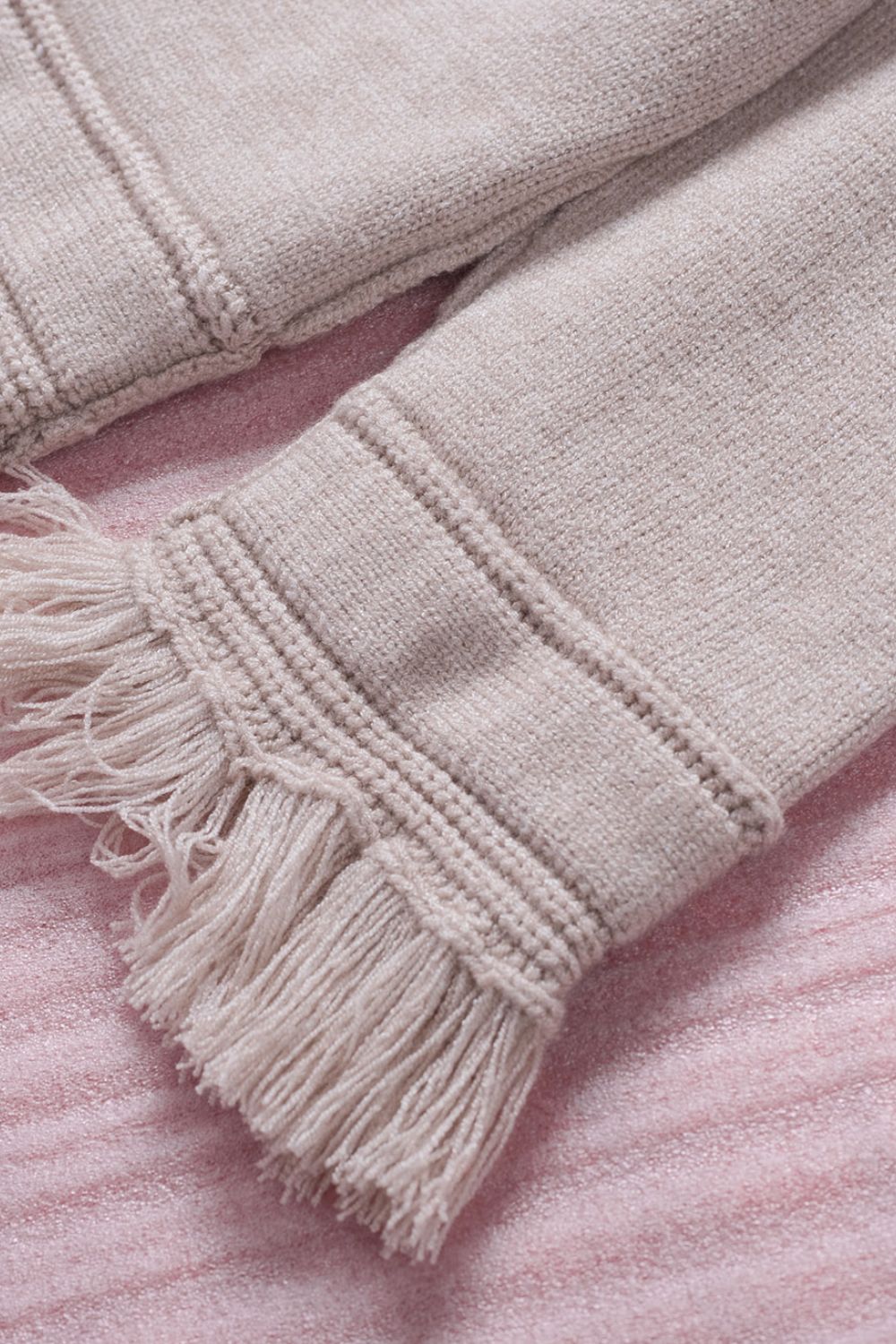 Exposed Seam Fringe Hem V-Neck Long Sleeve Sweater - ClassiQ