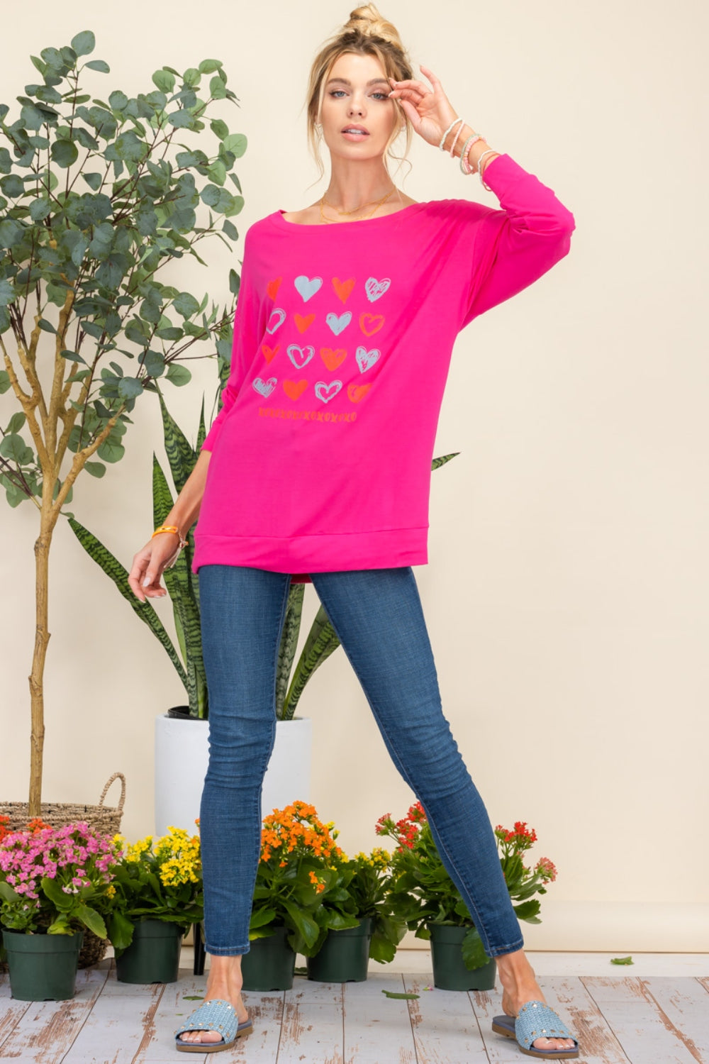 Celeste Full Size Heart Graphic Long Sleeve T-Shirt - Classique Collection
