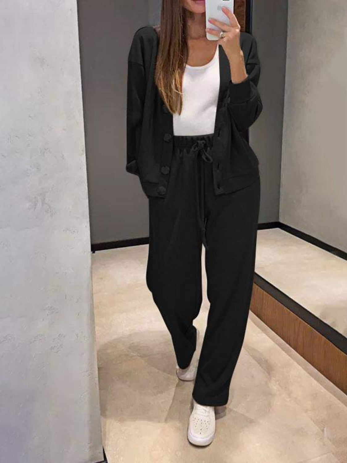 Full Size Button Up Long Sleeve Top and Pants Set - ClassiQ