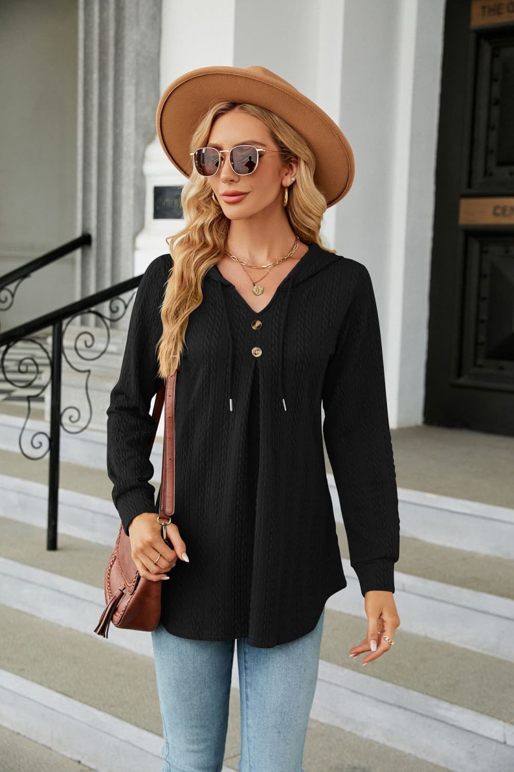 Long Sleeve Hooded Blouse - Classique Collection