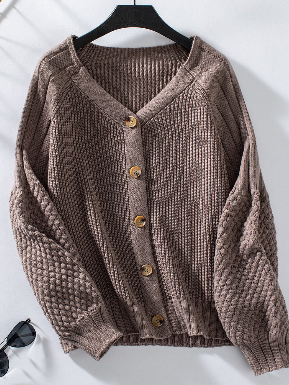 V-Neck Button Up Raglan Sleeve Cardigan - Classique Collection