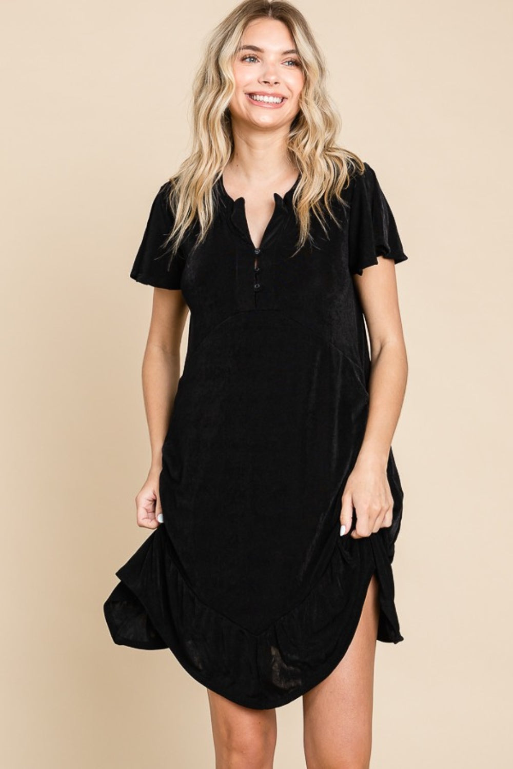 Culture Code Full Size Short Sleeve Ruffled Asymmetric Hem Dress - Classique Collection