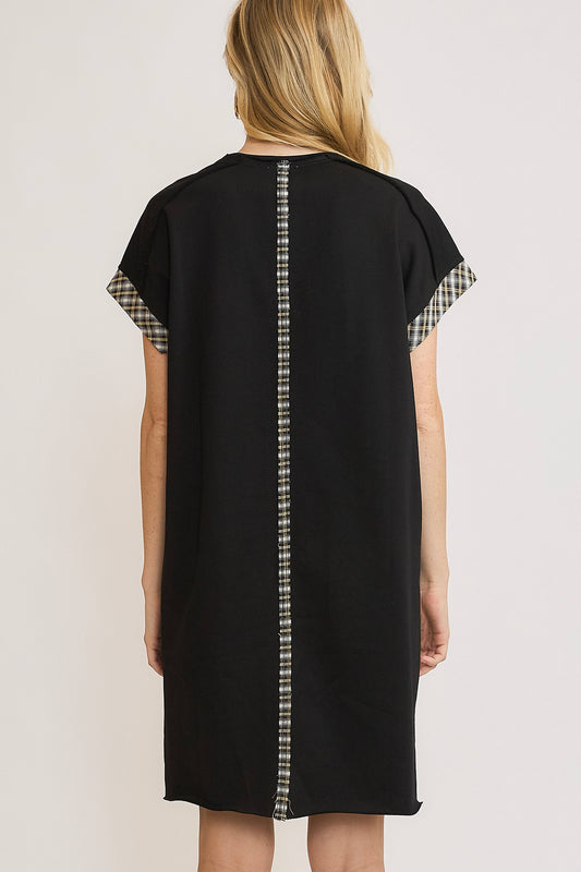 Umgee Peace Plaid Applique Short Sleeve Mini Dress - Classique Collection