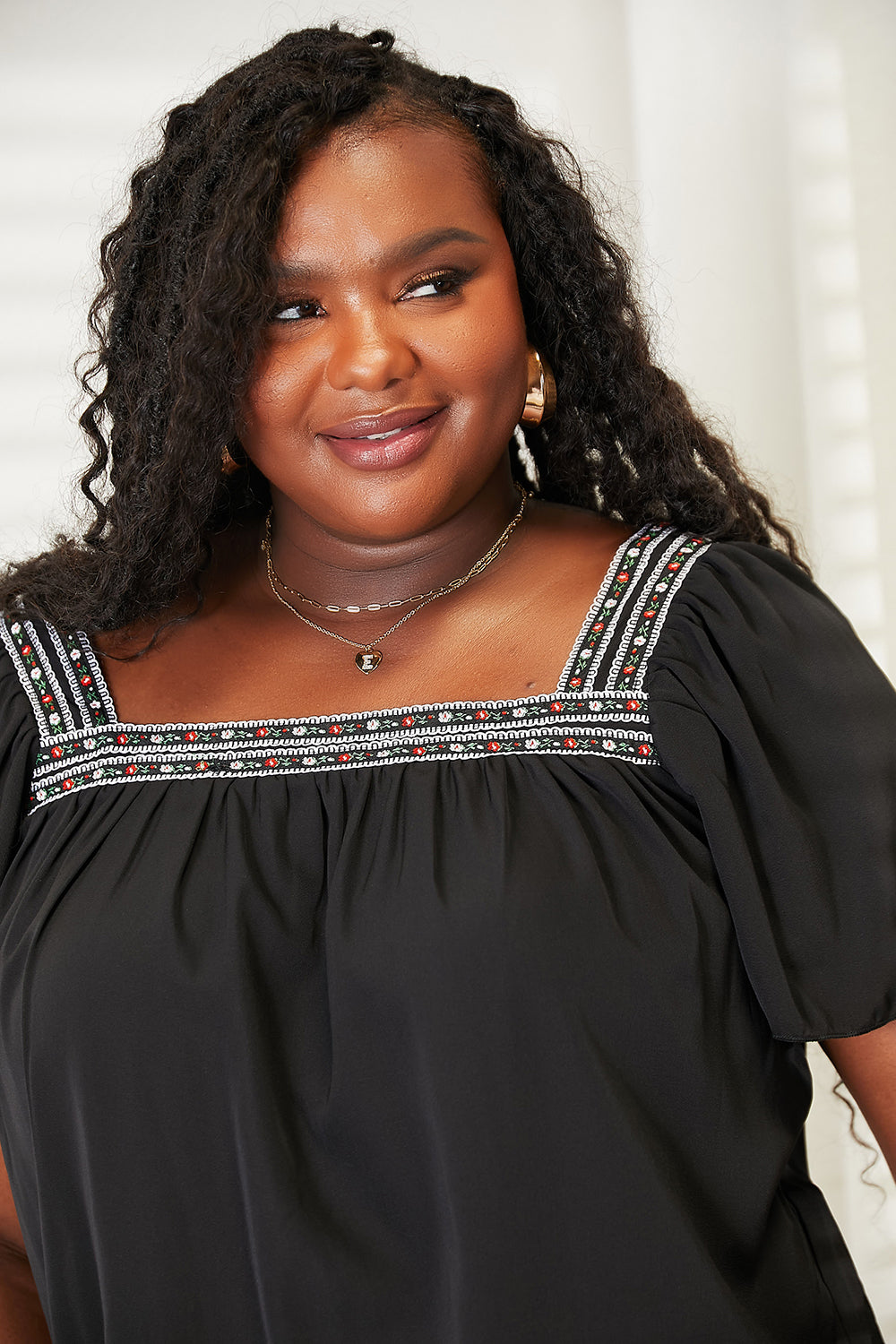 Honey Contrast Square Neck Puff Sleeve Blouse - ClassiQ