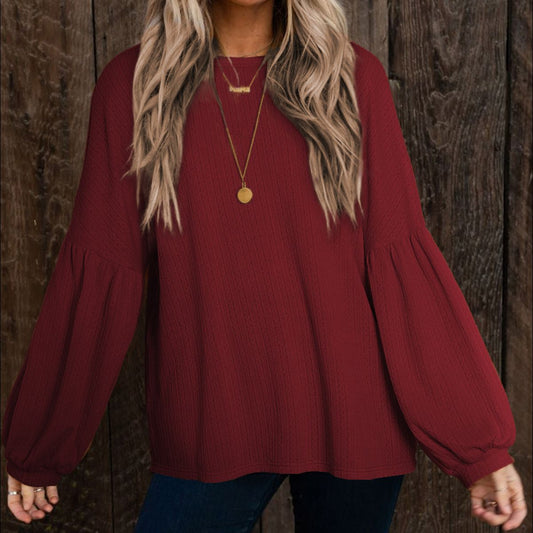 Round Neck Long Sleeve Ruched Blouse - Classique Collection